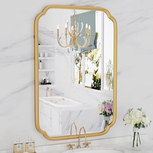 Ferytange Gold Bathroom Mirror for Wall 20' x 30' Modern Rounded Corner Rectangle Mirror with...