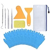 PP OPOUNT 18 Pieces Mosaic Tiles Tools Kit Including 2 Pieces Scrapers, 2 Pieces Tweezers, 1Piece Double-Ended Hook, 1 Piece Spatula, 1 Piece Sponge, 10 Pieces Glove and Storage Bag