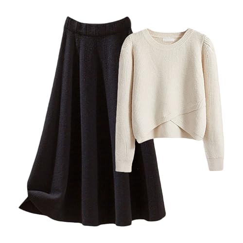 Ensemble deux pièces femme haut de gamme en pull tricoté et jupe longue fluide