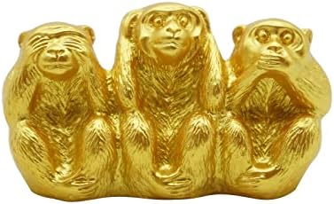 OTKARXUS Three Monkeys Statue- Hear-No, See-No, Speak-No Evil 3 Wise Monkeys Ornament Gold Resin Figurine Small Animal Sculpture for Home Office Garden Decoration Collection Gifts