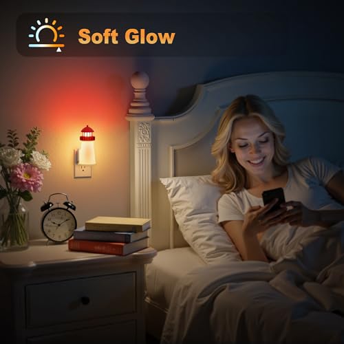 Image of JandCase Night Lights Plug into Wall, 3D Printed Beacon Night Light | 3000K Plug in Nightlight with Dusk to Dawn Sensor, 0-100LM Adjustable Brightness for Rooms Bathroom Hallway