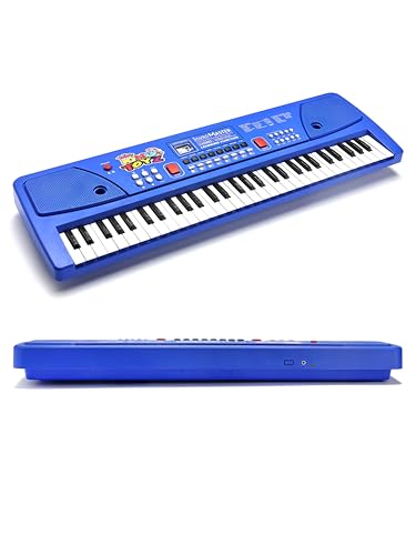 Image of Piano Keyboard with Mic | 61 Keys, 10 Rhythms, 16 Tones, 6 Demo Songs & 8 Percussions | Electronic Musical Toy for Boys & Girls | Educational & Recording Keyboard for Beginners Blue