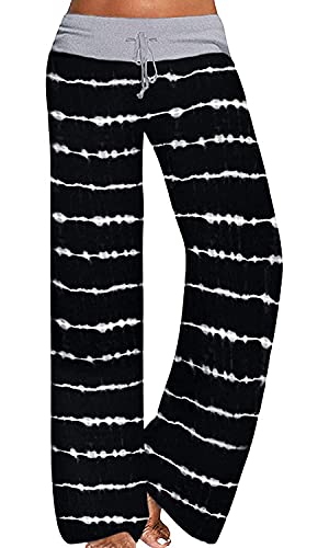 Image of AMiERY Women's Comfy Casual Pajama Pants Floral Print Drawstring Palazzo Lounge Pants Wide Leg