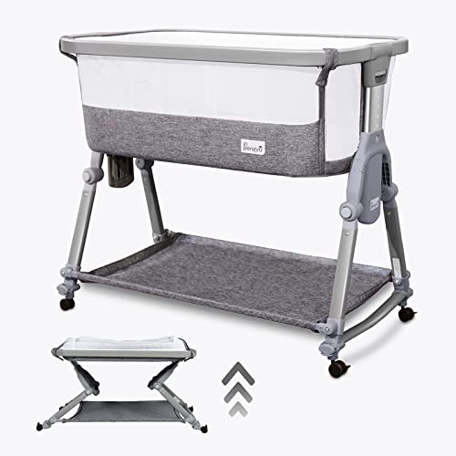 Image of Baby Bassinet Bedside Sleeper for Baby, Li’l Pengyu Foldable Bassinet with Rocking Cradle Mode, Free-Installation & Quick-Folding Bedside Crib, Come with Comfy Mattress and Portable Bag (Mesh)