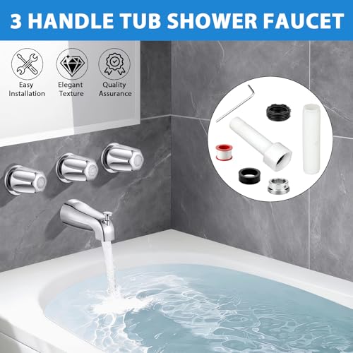 Juego de grifería para bañera, 3 manijas para ducha, compatibilidad con Pfister Verve 3 manijas, conexiones macho de 1/2" y 3/4" miniatura 3
