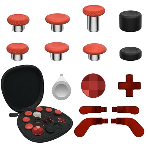 CHARM FOCUS 16-in-1 Metall Analogstick Ersatz Set für Xbox Elite Series 2 – Enthält magnetische Analogsticks, Paddles, Silikonkappen, D-Pads, Einstellwerkzeug (Rot)