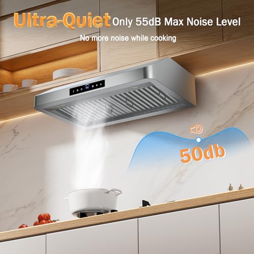 30 Inch Under Cabinet Range Hood 1200CFM, 4-Speed Kitchen Hood with Touch Control & Gesture Sensing Stainless Steel Kitchen Stove Vent Hoods with 2 LED Lights Supreme Series