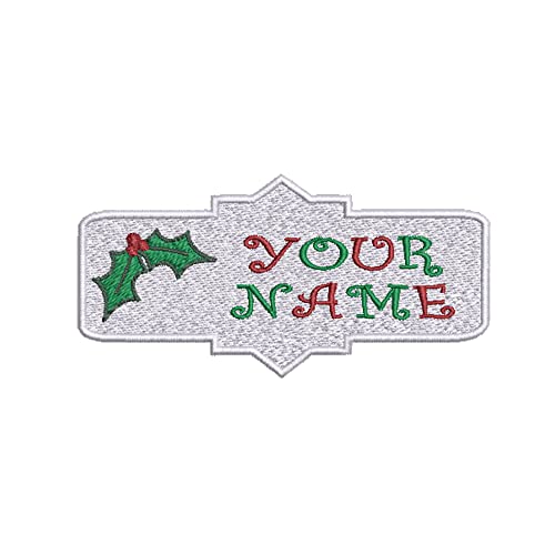 Sassy Treasures Custom"Your Name" Christmas Stocking Name Tag 4 Inch W X 2 Inch T Embroidered Patch Iron-On Or Sew-On/White And Red Green Personalized Applique cover