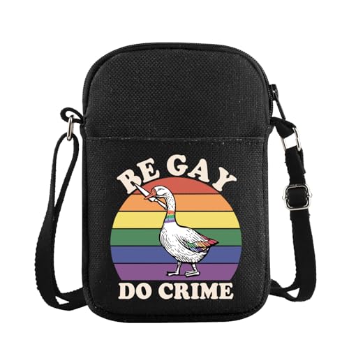 JXGZSO Gay Pride Rainbow Pouch LGBTQ Pride Flag Be Gay Do Crime Goose Rainbow Crossbody Bag LGBTQ Pride Gift