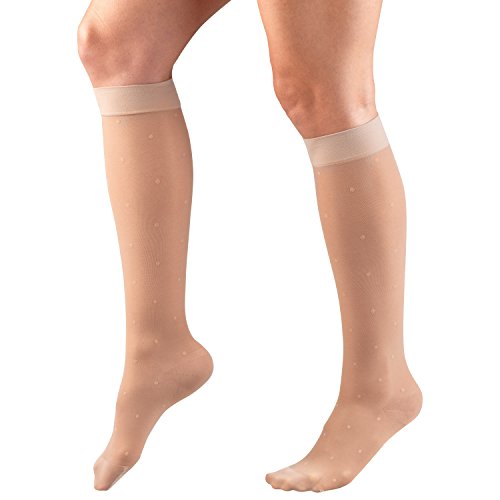 Image of Truform Sheer Compression Stockings, 15-20 mmHg, Women's Knee High Length, Dot Pattern, Nude, X-Large