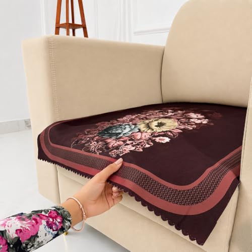 Image of Homerz Premium 'Luxe Series' Sofa Cover | Holland Velvet Fabric | Smooth Finish | Anti-Slip Fleece Backing Couch Protector (Maroon, 1 Seater, Only Seat Cover)