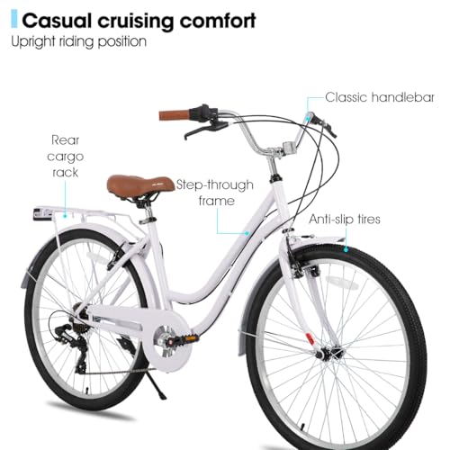 HILAND 26 inch Beach Cruiser Bike for Men and Women, 7 Speed