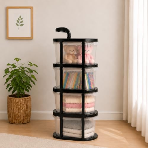 Image of SR 4 Layer Plastic Storage Drawer with Wheels | Stackable Storage Organizer for Bedroom, Office, Home | Utility Storage Drawer Organiser for Cosmetics, Kitchen,Toys | Multipurpose Storage Organizer
