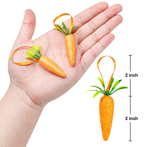 Easter Carrot Hanging Ornaments - 12Pcs Premium Foam Glitter Artificial Carrots for Easter Decoration