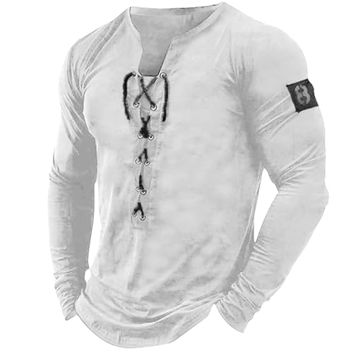 Mens Henley Shirts Vintage Long Sleeve Lace Up Pullover Solid Casual Slim Fit Muscle T-Shirt Beach Tactical Basic Tops