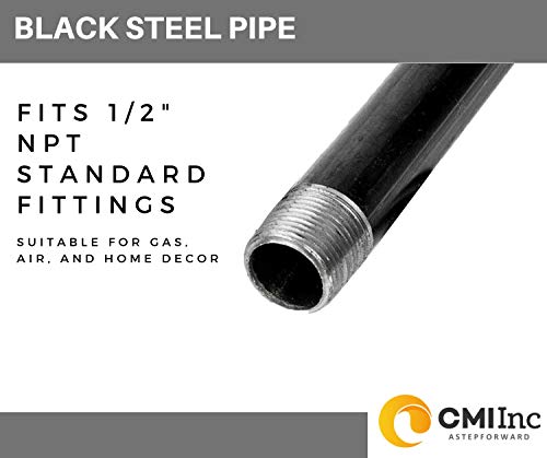 CMI Inc 1/2\" X 66 Industrial Steel Black Pipe Assorted Pack,For DIY Home Furniture Pipe Decor, Fits 1/2 Inch Black Threaded Pipe Nipples and Fittings (1/2\" x 66)