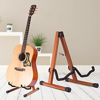 Wood Guitar Stand Floor Stand A Frame Folding Acoustic Guitar Holder Adjustable Electric Classical Guitar Stand Bass Portable Foldable for Ukulele Bass Mandolin Cello Banjo Guitar Accessories Walnut