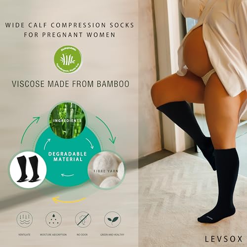 LEVSOX Wide Calf Compression Socks for Women&Men Plus Size 15-20mmHg Knee High Large Support Stockings for Circulation3