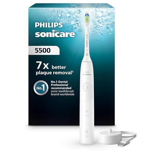 Philips Sonicare 5500 Electric Toothbrush, Sonic Toothbrush with 1 Intensity Level, Pressure Alert, EasyStart, SmarTimer and BrushPacer, White, Model HX7110/01 [New Technology]