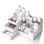 Yotsuba Clarity Cosmetic Organizer with 2 Drawers - Clear Makeup Organizer & Skincare Organizer for Bathroom & Desktop, Multifunctional Jewelry and Cosmetic Organizer Cabinet, White