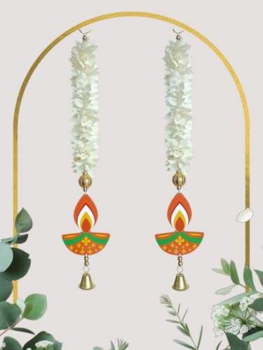 Image of Temple Decoration Item| Backdrop for Pooja Decor| Diwali Decoration Item| Hanging for Home Decoration| Wall Hanging Temple| Lotus Hanging for Home Decor| Ganpati Decor| (6, Floral Diya)