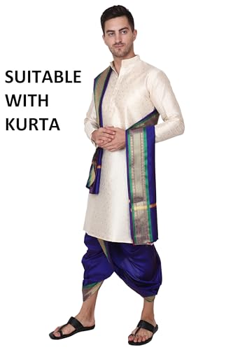 Image of Rameshwaram Fabrics Mens Ready to Wear Silk Dhoti with Angwastra Set - Pocket Dhothi