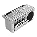 Victrola VBB-25-SLV Mini Bluetooth Boombox with Cassette Player, Recorder and Am/FM Radio, Silver