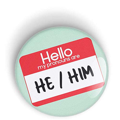 HELLO MY PRONOUNS ARE HE/HIM botón de insignia o imán de nevera, LGBTQ+ LGBT