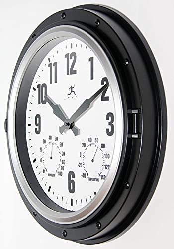 Infinity Instruments Forecaster Indoor/Outdoor Wall Clock, Thermometer, Hygrometer Combo, Stylish Durable Waterproof Weather Station for Your Home, 16 Inch, Black - Thumbnail 2