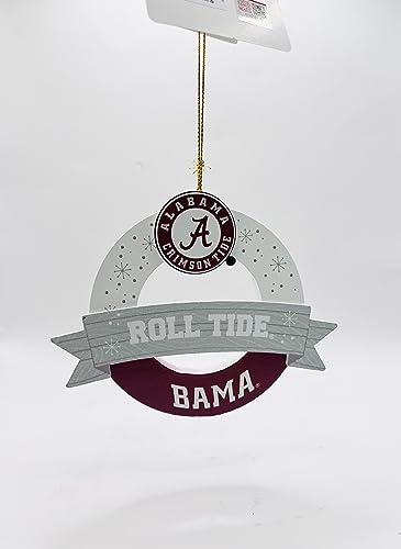 Alabama Roll Tide Miniature Wreath Christmas Ornament 4 Inches Tall Crimson Red White Officially Licensed Team Gear Home Office Grad Gift Birthday Present Merchandise