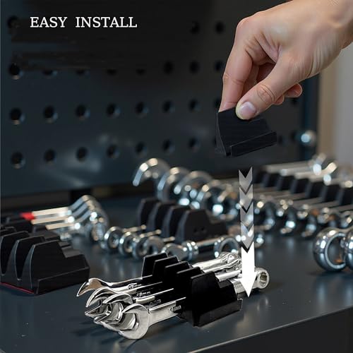 46pc magnetic wrench organizer set for toolbox storage - heavy duty wrench rack with saemetric labels amp upgraded magnet - black tool drawer organizer ideal for mechanics and diy