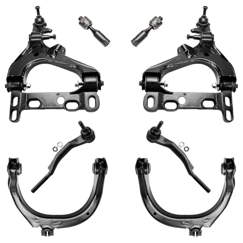 Image of Detroit Axle - 8pc Front End Kit for Chevy Trailblazer GMC Envoy Lower Control Arms w /Ball Joints Upper Control Arms Inner Outer Tie Rods Isuzu Ascender Buick Rainier Replacement [w / 16mm Thread]