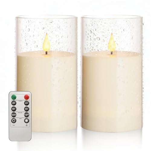 JVURICE Candele LED impermeabili, 17,5 cm, confezione da 2 candele senza fiamma con telecomando e timer, candele esterne a batteria, adatte per veranda, giardino, tavolo da pranzo, soggiorno, camino