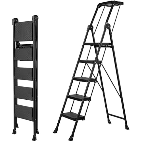 XinSunho 5 Step Ladder, Heavy Duty Steel with Foldable Handrail & Tool Tray