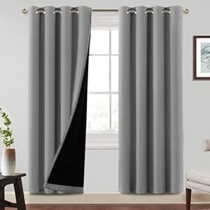 100% Thermovorhang Kälteschutz Wohnzimmer Gardinen Taubengrau Blickdicht 2er Set H 240 x B 140 cm Verdunklungsvorhänge für Schlafzimmer Blackout Curtains for Living Room