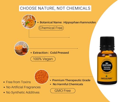 Image of Earth N Pure Sea Buckthorn Oil - 100% Pure & Natural for Radiant Skin & Nourished Hair - Antioxidant-Rich Facial Oil | 15ml