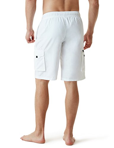 Tsla Men's 11 Inches Swim Trunks, Quick Dry Beach Board Shorts, Bathing Suits With Inner Mesh Lining And Pockets, Two Side Pocket White, Small #TOP1
