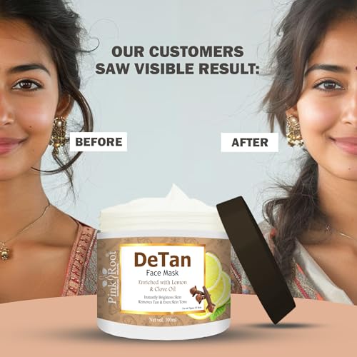 Image of Pink Root Detan Face Mask 100gm, Helps in Tan Removal Whitening Depigmentation Oil Control, Acne & Fairness, Ubtan Glow Face Pack, Skin Brightening Face Pack, Used by All Types of Skin