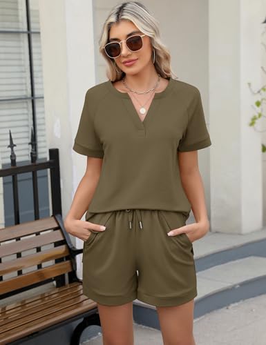 Image of LOMON Womens Two Piece Sets Summer Lounge Sets Sweatsuit Shorts Set Casual Matching Sets