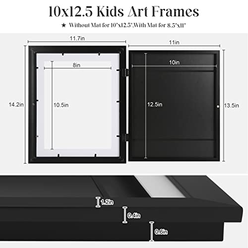 Image of [2 Pack] Kids Art Frames, 10x12.5 Front Opening Kids Artwork Frames Changeable, Displays 8.5x11 With Mat and 10x12.5 Without Mat, Holds 50 Pcs, for 3D Picture, Crafts, Hanging Art, Portfolio Storage