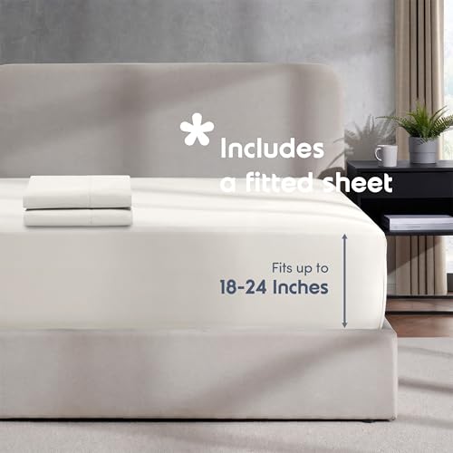 Image of Hearth & Harbor Off White Duvet Cover with Fitted Sheet Queen Size | 4 Piece Soft Double Brushed Bedding Set, Button Closure, 1 Duvet Cover 90x90 Inches, 1 Fitted Sheet, 2 Pillow Shams