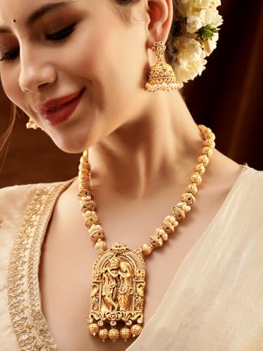 Image of Rubans Long Necklace Set Gold Plated Traditional Stylish Multicolour Jewellery Gift for Women & Girls