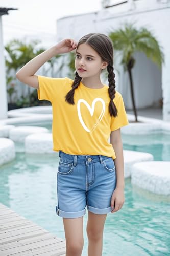 Image of Girls Short Sleeve Tee Shirts Kids Summer Crewneck Tops 5-14 Years