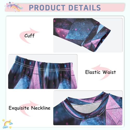 Pajama Sets Long Sleeve Pruple Blue Abstract Structure Soft Comfy Sleepwear 2 Piece PJS 3-8T4