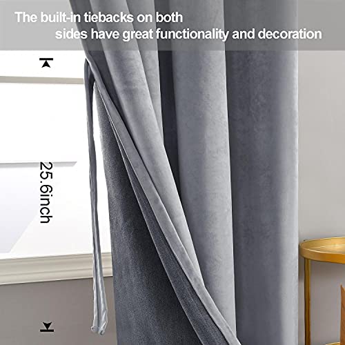 Jiuzhen Grey Velvet Blackout Curtains 108 Inches Long - Extra Long Wide Insulated Window Covering Noise Absorbing & Privacy Protect Drapes For Party/Indoor Decorations, W60 X L108, Set Of 2 #TOP2