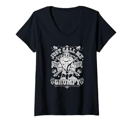 T-shirt col V Blanche-Neige Disney | Haut Grumpy en coton pour femme casual