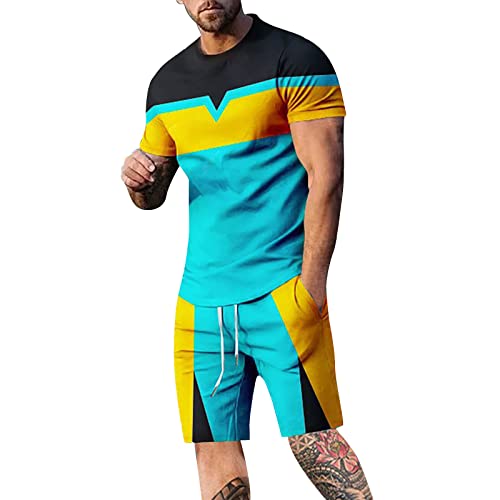 Costume patchwork 3D homme WWricotta avec short de plage et chemise tropicale pour l'été