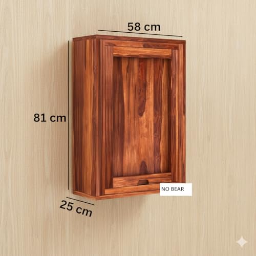 Image of WELL KNOWN Furniture Solid Wood Bar Cabinet for Home | Wall Hanging Design Mini Bar & for Living Room (Natural) (Nature) bar Cabinet for Home