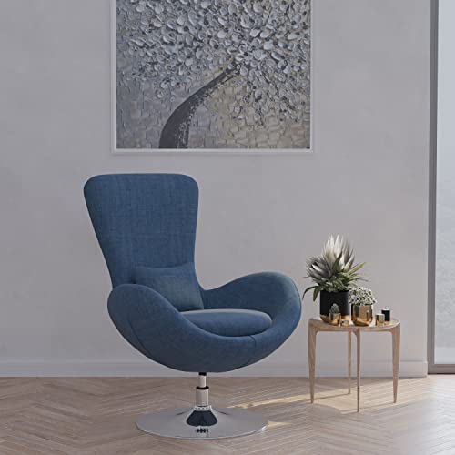 Merrick Lane Soro High-Back Egg Style Lounge Chair - Modern White Fabric Upholstery - 360° Swivel Chrome Base