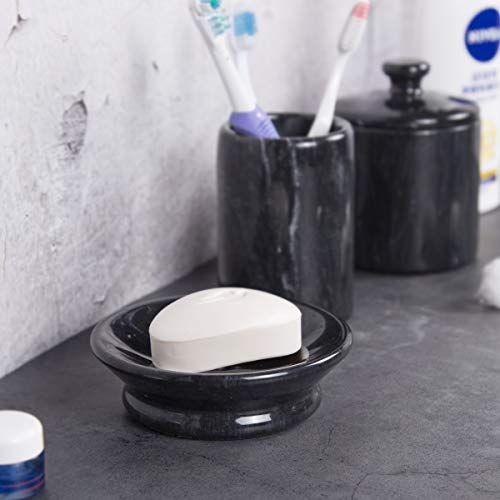 Creative Home Natural Black Marble Round Soap Dish Soap Tray Holder Bathroom Countertop Organizer Kitchen Sink Sponge Holder, Black, 5.1" Diam. X 1.5" H #TOP6